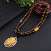 Nepalese Resin Water Drop Peacock Pendants Bohemian Necklace Men Women Wood Bead Necklaces Long Chain Ethnic Jewelry Accessories