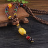 Nepalese Resin Water Drop Peacock Pendants Bohemian Necklace Men Women Wood Bead Necklaces Long Chain Ethnic Jewelry Accessories