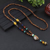 Nepalese Resin Water Drop Peacock Pendants Bohemian Necklace Men Women Wood Bead Necklaces Long Chain Ethnic Jewelry Accessories