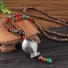 Nepalese Resin Water Drop Peacock Pendants Bohemian Necklace Men Women Wood Bead Necklaces Long Chain Ethnic Jewelry Accessories