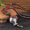 Nepalese Resin Water Drop Peacock Pendants Bohemian Necklace Men Women Wood Bead Necklaces Long Chain Ethnic Jewelry Accessories