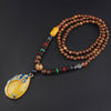 Nepalese Resin Water Drop Peacock Pendants Bohemian Necklace Men Women Wood Bead Necklaces Long Chain Ethnic Jewelry Accessories