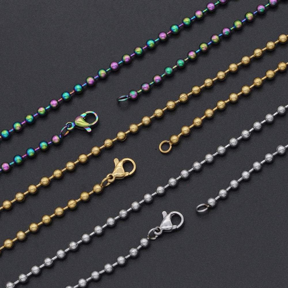 Never Fade 3mm 100% 316L Stainless Steel Hip Hop Bead Ball Necklace 7BEADS Women Men Rapper Jewelry Basic Chains