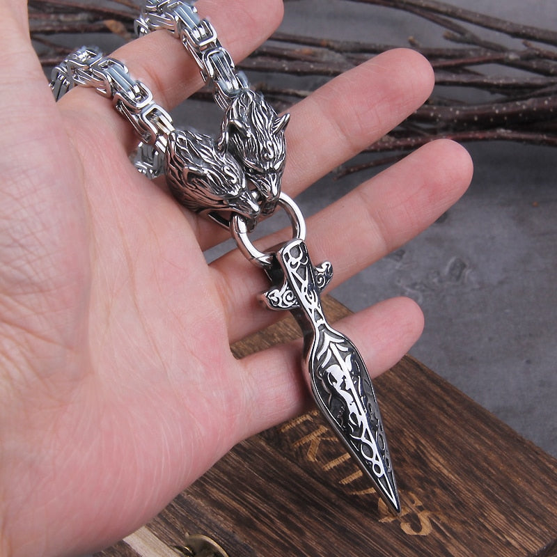 Never Fade Men Celtic Wolf Necklaces Viking Vegvisir Amulet spear Pendant Norse Runes Anchor Stainless Steel King Chain Jewelry