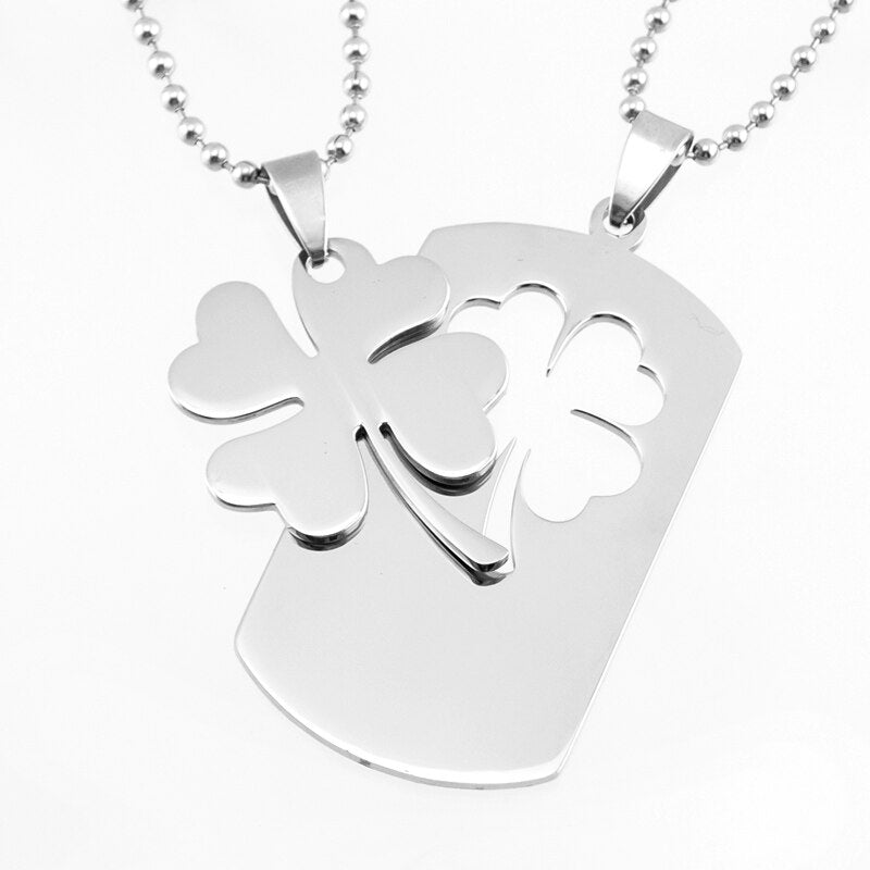 Never Fade Stainless Steel Pair Pendants For Couple Clover 4 Leaves Plant Charm Necklace Blank Puzzle Pendants Mirror Polished