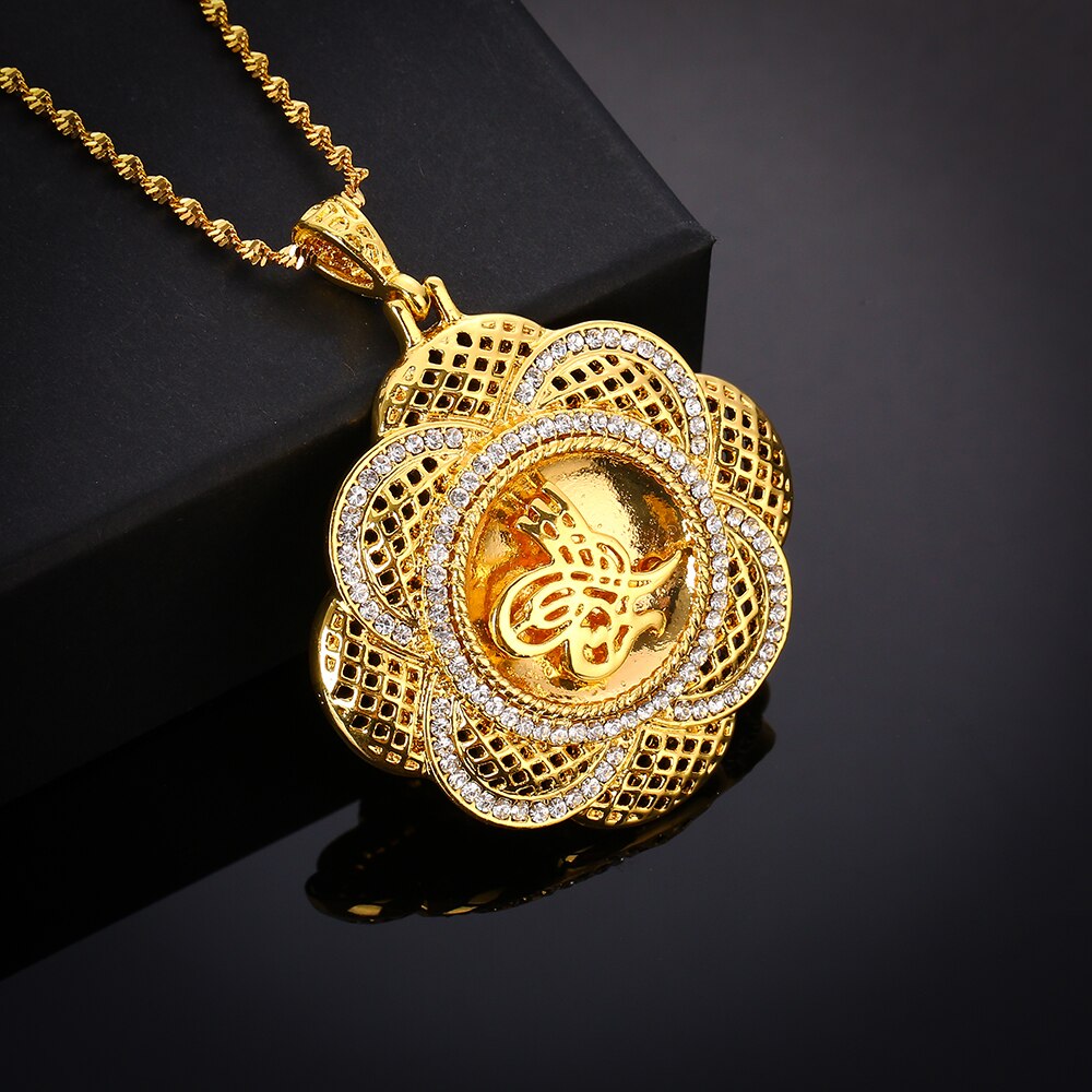 Never Faded Big Size Turkey Coin Pendant &amp; Necklaces with AAA Crystal for Women Gold Color Turkish Coins Jewelry Ethnic Gifts