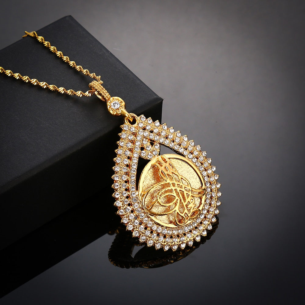 Never Faded Big Size Turkey Coin Pendant &amp; Necklaces with AAA Crystal for Women Gold Color Turkish Coins Jewelry Ethnic Gifts