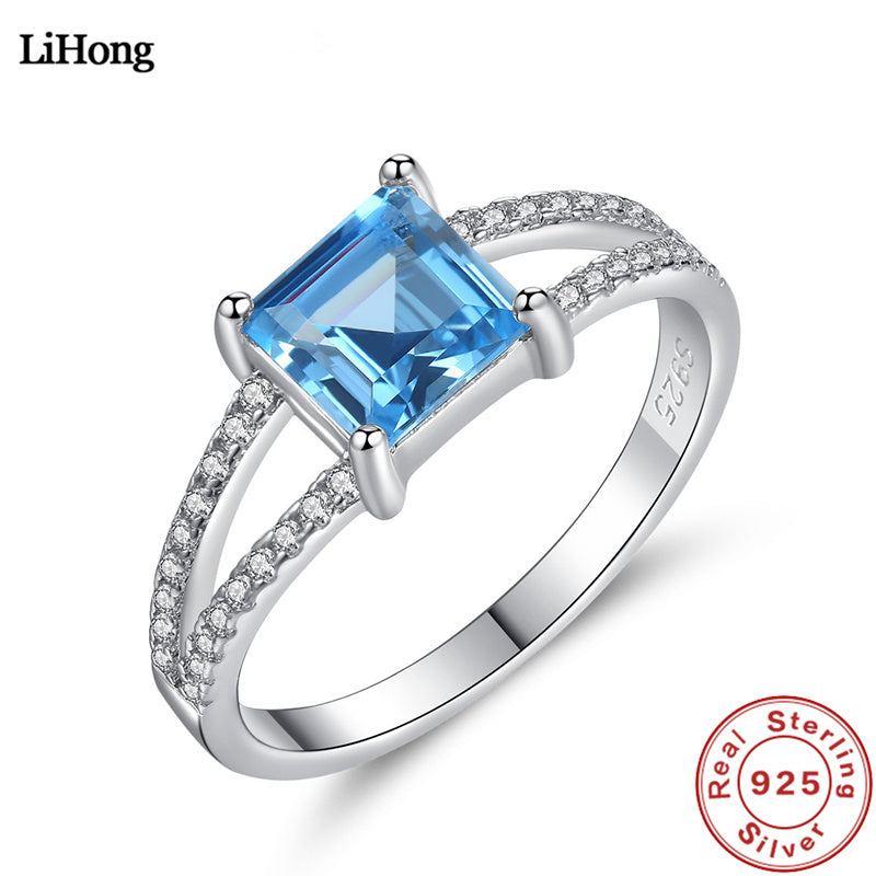 New 100% 925 Sterling Silver Ring Set with Sky Blue Topaz Ring for Women's Glamour Jewelry Wholesale