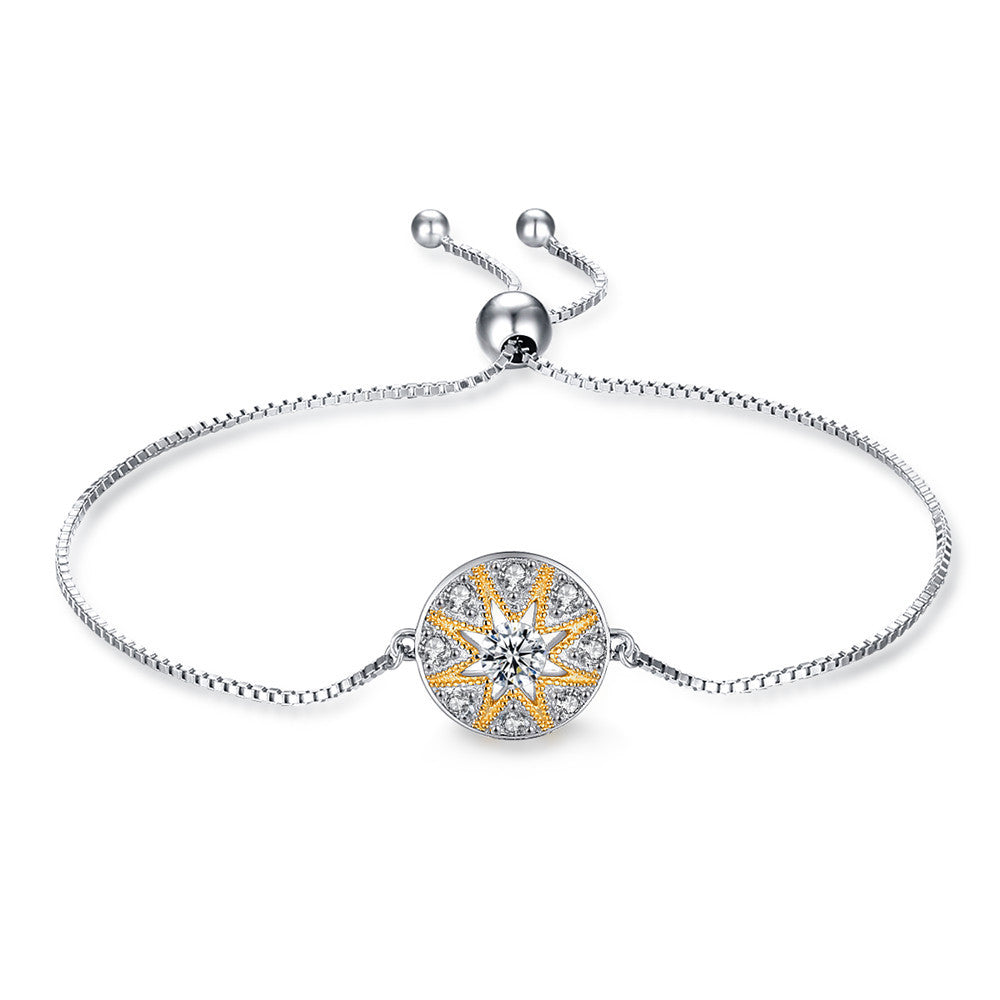 New 100% 925 Sterling Sliver Sunflower Bracelet For Women Micro Pave Cubic Zirconia Siamese David Star Chain Bracelet Jewelry
