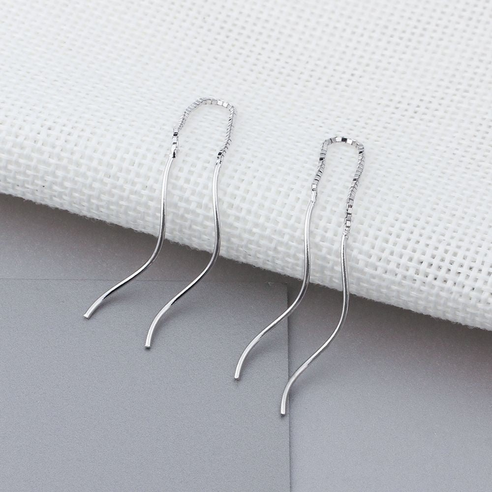 New 100% Real 925 Sterling Silver Long Chain Drop Earrings for Women Girls Trendy Wave Shaped Tassel Earrings Fine Jewelry Hot