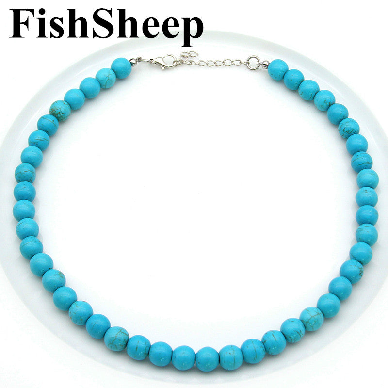 New 10mm Howlite Stone Beads Necklace Bohemian Blue Round Natural Stone Beaded Choker Necklaces Pendants Fashion Female Jewelry