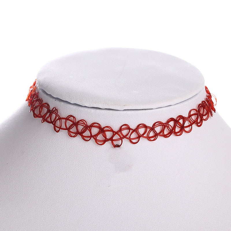 12 Pcs/pack Tattoo Rainbow Chokers Necklace Vintage Punk Elastic Women Jewelry