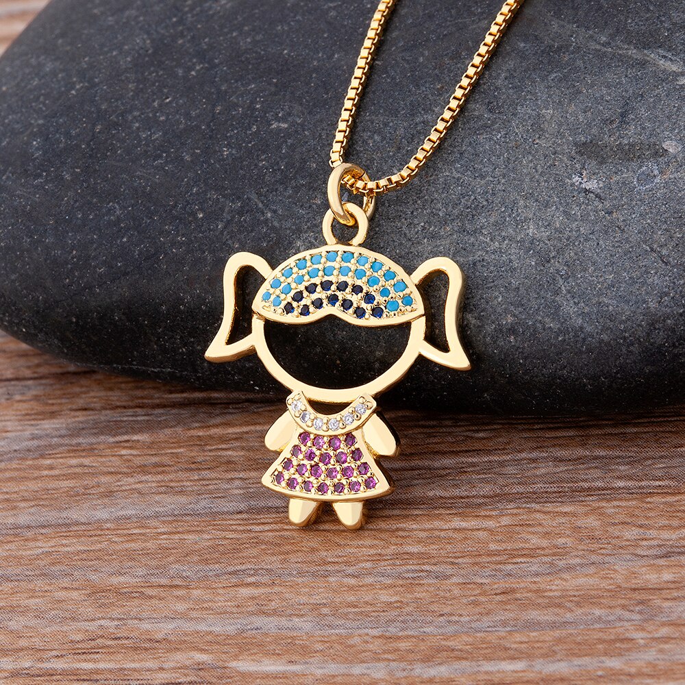 12 Styles Copper Zircon Boy Girl Love Necklaces Women Gold Color Necklaces & Pendants chain Jewelry Charm Mother's Day Gift
