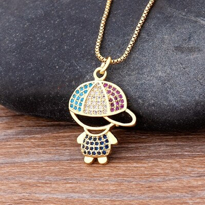 12 Styles Copper Zircon Boy Girl Love Necklaces Women Gold Color Necklaces & Pendants chain Jewelry Charm Mother's Day Gift