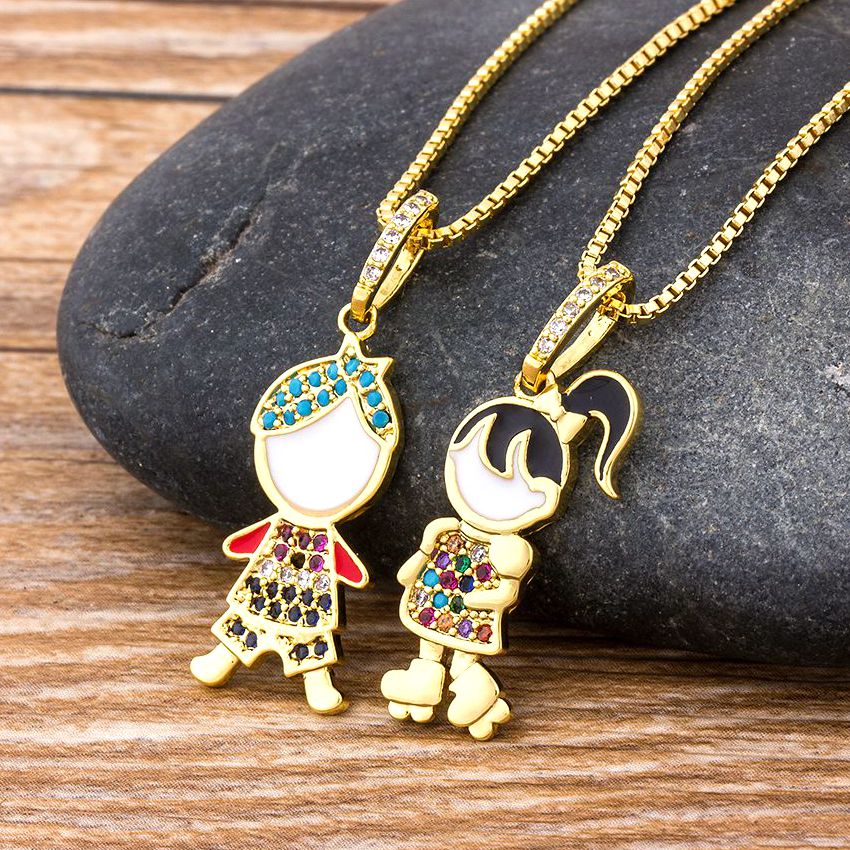 12 Styles Copper Zircon Boy Girl Love Necklaces Women Gold Color Necklaces & Pendants chain Jewelry Charm Mother's Day Gift