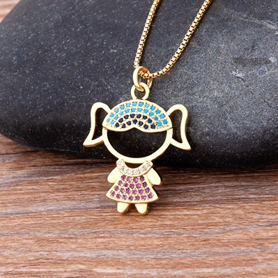 12 Styles Copper Zircon Boy Girl Love Necklaces Women Gold Color Necklaces & Pendants chain Jewelry Charm Mother's Day Gift