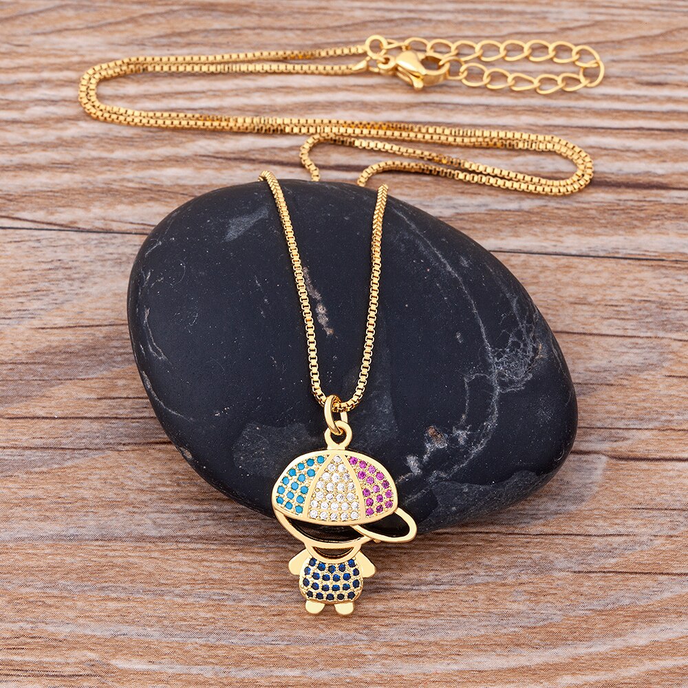 12 Styles Copper Zircon Boy Girl Love Necklaces Women Gold Color Necklaces & Pendants chain Jewelry Charm Mother's Day Gift