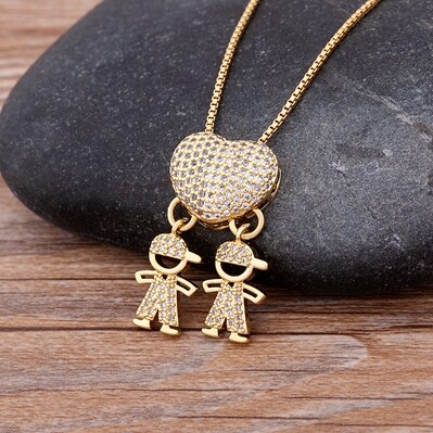 12 Styles Copper Zircon Boy Girl Love Necklaces Women Gold Color Necklaces & Pendants chain Jewelry Charm Mother's Day Gift