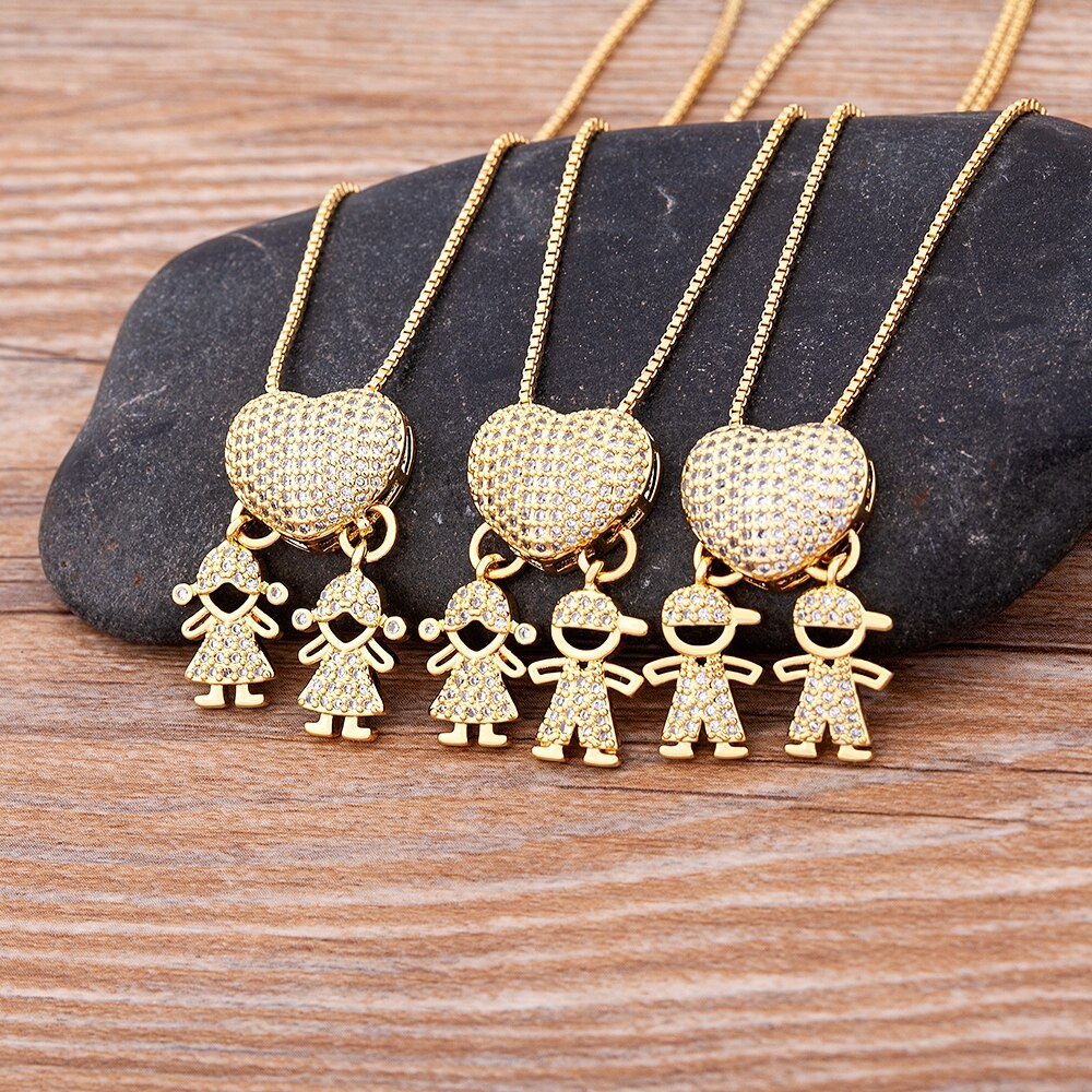 12 Styles Copper Zircon Boy Girl Love Necklaces Women Gold Color Necklaces & Pendants chain Jewelry Charm Mother's Day Gift