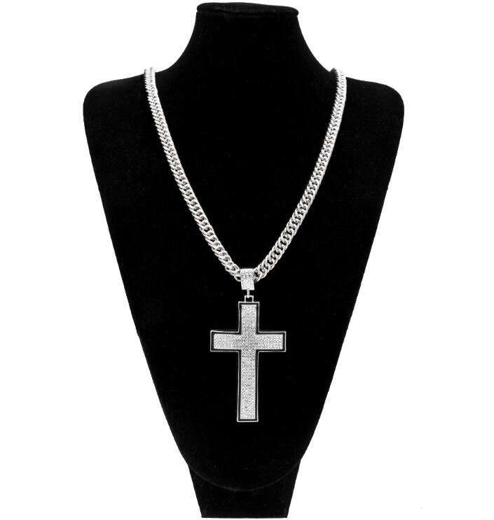 New 2020 Hop Cross Pendant Gold/Silver Color Full Bling Rhinestones Vintage Crystal Chain Men Necklaces&Pendants Jewelry