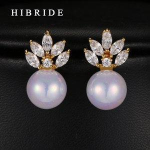 New 2020 Pearl Jewelry Earrings Rose Gold Color Cubic Zircon Earrings For Women Wedding Gifts E-233