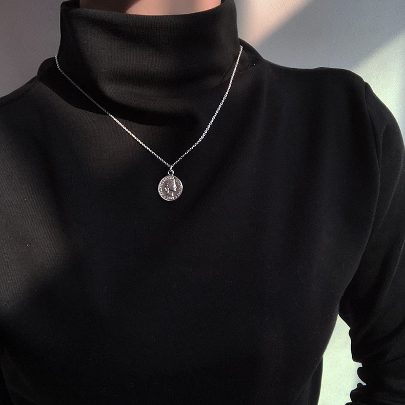 New 2020 Funny Retro Gold & Silver Color Portrait Coin Pendant Choker Necklace 46cm Short Sweater Necklaces for Women Jewelry