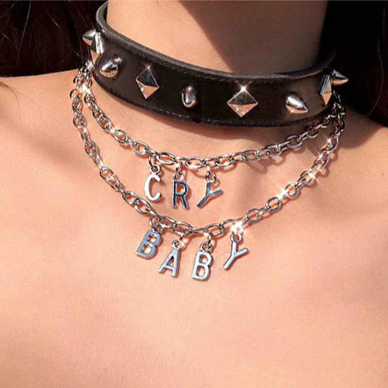 2021 Harajuku Letter Pendant  Necklace Women Jewelry Couple Gift Necklace BABY CRY Choker Femme Punk Collier