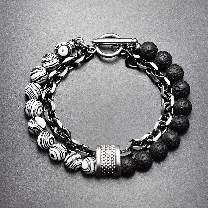 2021 Men's Tiger Eye Stone Beaded Bracelet Stainless Steel Gunmetal Link Chain Yoga Bracelet Male Jewelry