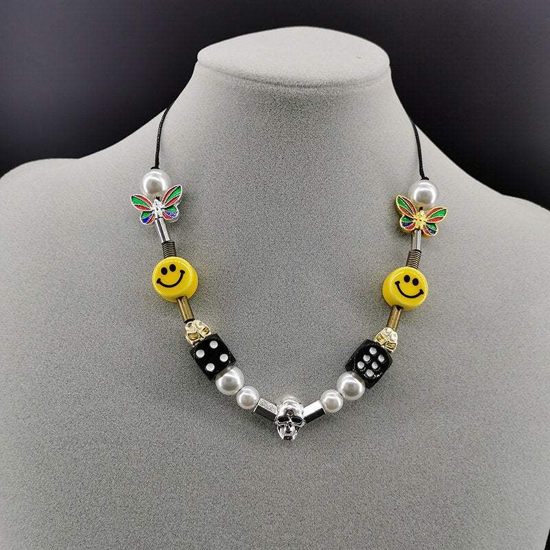 2021 Style Charm Men's Hip-hop Rock Necklace Skull Smiley Face Neutral Copper Zinc Alloy DIY Necklace Jewelry