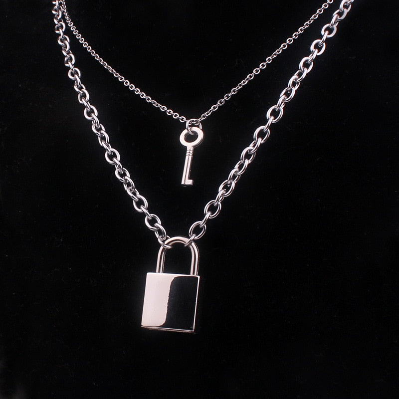 2021 stainless steel chains punk padlock necklaces for women rock hiphop key lock necklace men chic gifts