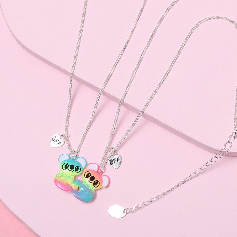 2021 Cute Colorful Raccoon Shape Pendant Chain Friends Necklace BFF Friendship Children's Jewelry Gift for Girls