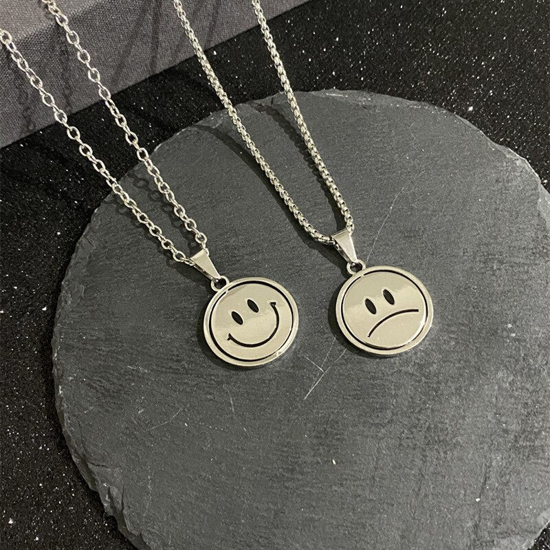 2021 Korean Rotating Smiley Necklace Pendant Men&Women Expression Double Sided Necklace Couple Gift Jewelry