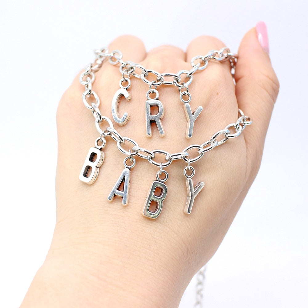 2021 Harajuku Letter Pendant  Necklace Women Jewelry Couple Gift Necklace BABY CRY Choker Femme Punk Collier