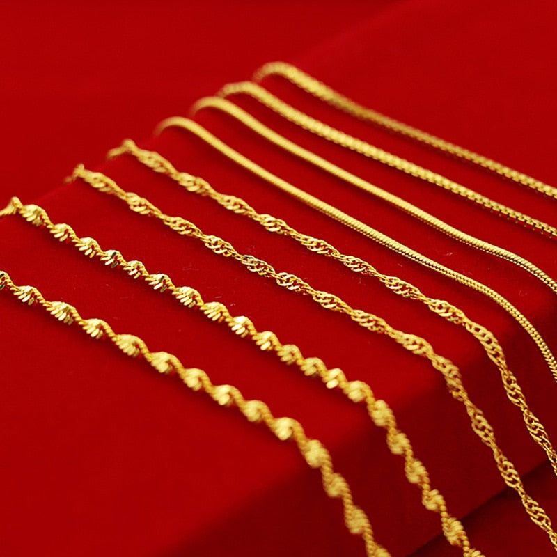 24K Gold Necklace 45CM Box Chain/Water Ripple/Single Water Ripple Necklace With Chain For Woman Jewelry Gift With Chain DIY