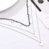 3 Layer Black Beads Chain Love Heart Pendent Stainless Steel Necklaces For Woman Silvery Link Chain Necklace Vintage Jewelry