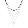 3 Layer Black Beads Chain Love Heart Pendent Stainless Steel Necklaces For Woman Silvery Link Chain Necklace Vintage Jewelry