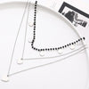 3 Layer Black Beads Chain Love Heart Pendent Stainless Steel Necklaces For Woman Silvery Link Chain Necklace Vintage Jewelry
