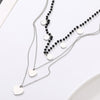 3 Layer Black Beads Chain Love Heart Pendent Stainless Steel Necklaces For Woman Silvery Link Chain Necklace Vintage Jewelry