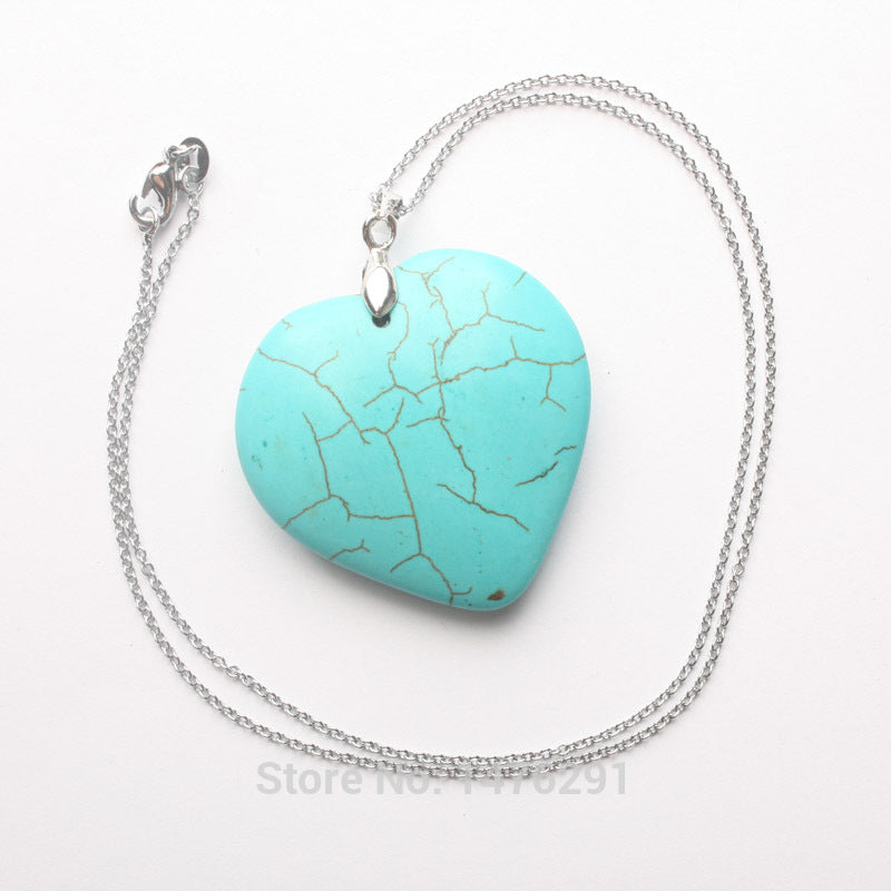 New 39X39MM Howlite Turquoises Double Side Heart Bead Pendant & Chain Necklace 18L