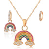 3pcs/set Jewelry Sets CZ Zircon Rainbow Pendant Necklace Hoop Earrings Cute Charms Jewelry For Women Gift