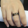 8Mm Men's Black Brushed Tungsten Ring Zircon Inlaid Gold Grooved Line Ring Men's Wedding Band Jewelry Gift Size 6-13