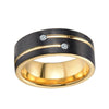 8Mm Men's Black Brushed Tungsten Ring Zircon Inlaid Gold Grooved Line Ring Men's Wedding Band Jewelry Gift Size 6-13