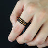 8Mm Men's Black Brushed Tungsten Ring Zircon Inlaid Gold Grooved Line Ring Men's Wedding Band Jewelry Gift Size 6-13