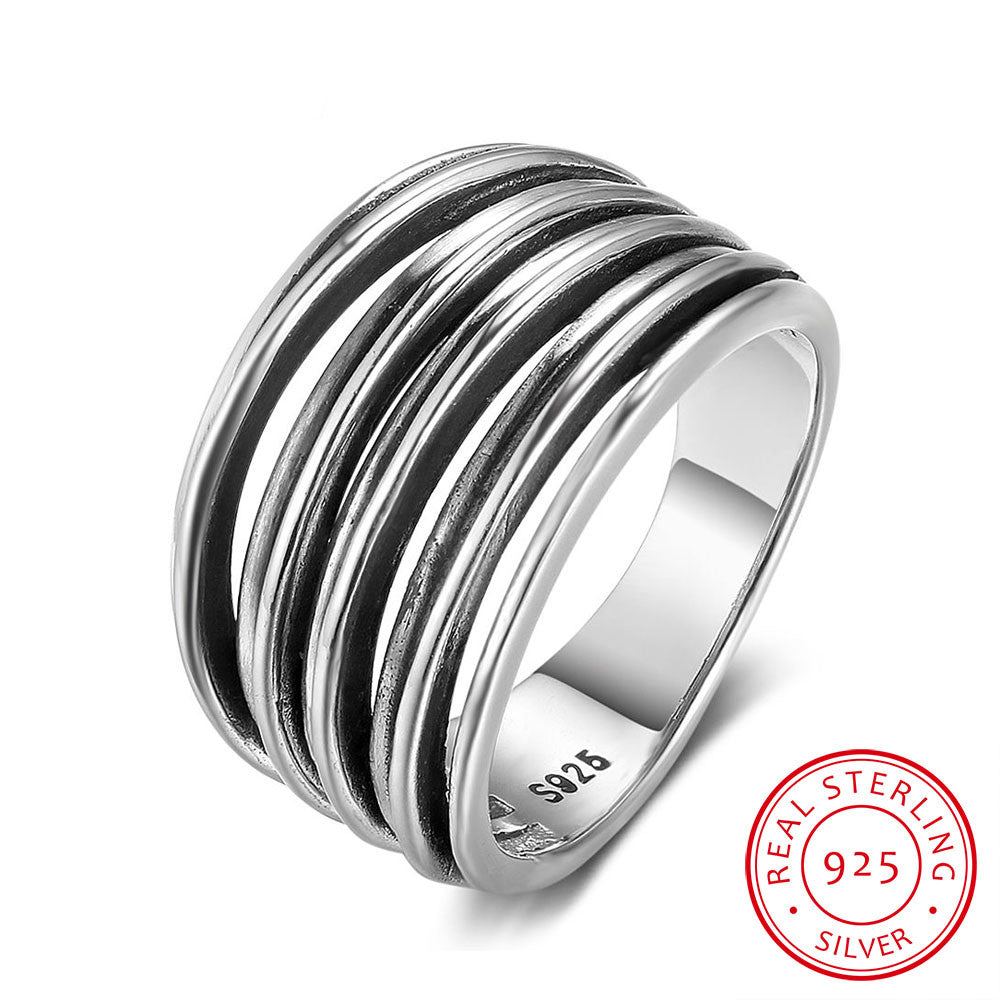 New 9.5mm large retro 925 sterling silver women's wedding ring for wife's gift