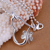 925 Sliver Butterfly in Heart Pendant Link Chain Or Beads Chain Jewelry For Women &Girls Trendy anniversary Gift