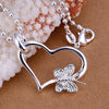 925 Sliver Butterfly in Heart Pendant Link Chain Or Beads Chain Jewelry For Women &Girls Trendy anniversary Gift