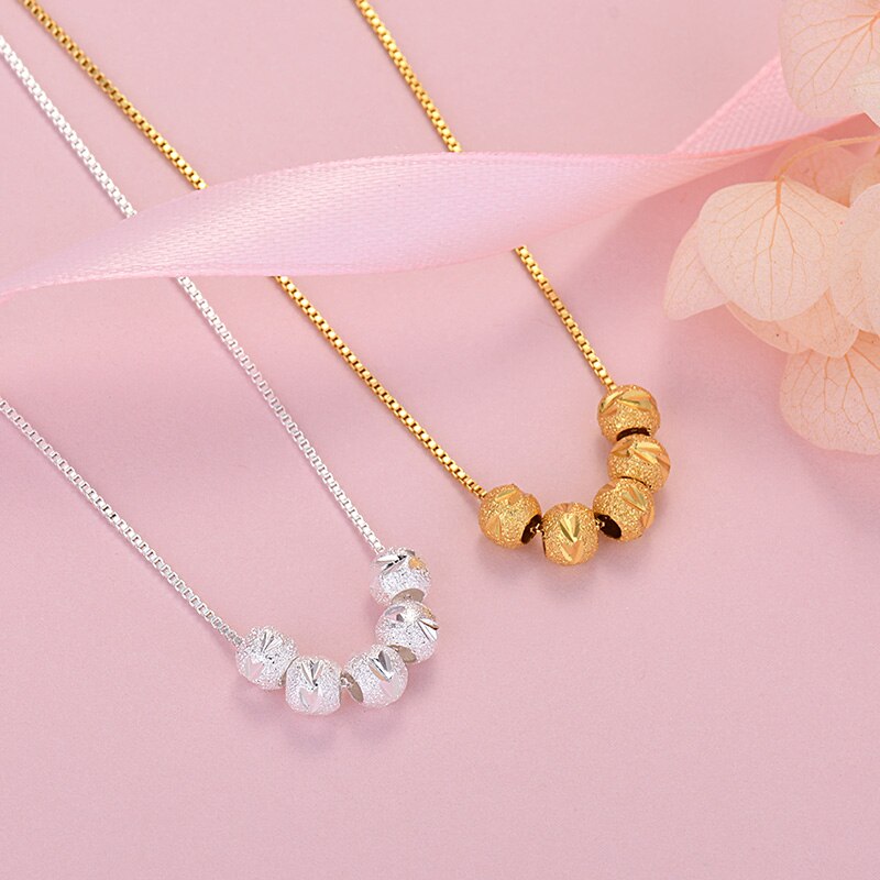 925 Stamped Silver 18K Gold Color beautiful lucky beads Chain Necklace For Women Man fine Wedding Party Jewelry gift