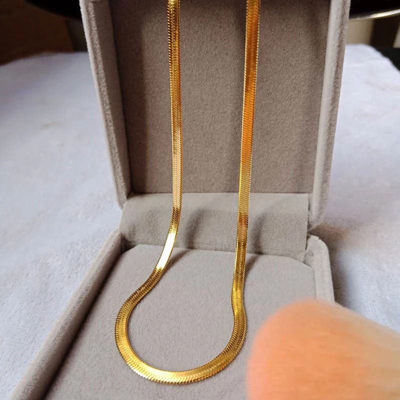 925 Stamped silver 18K Gold color 4MM chain Clavicle Necklace for Women  Fine Jewelry wedding gift choker Gift