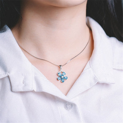 New 925 Sterling Silver Flower Necklaces & Pendants Crystal Plum Blossom Pendant Necklaces For Women Best Friend Fine Jewelry