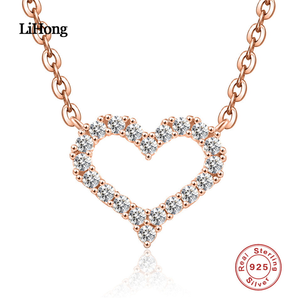 New 925 Sterling Silver Necklace Luxury Heart Pendant AAA Zircons For Women Charm Jewelry